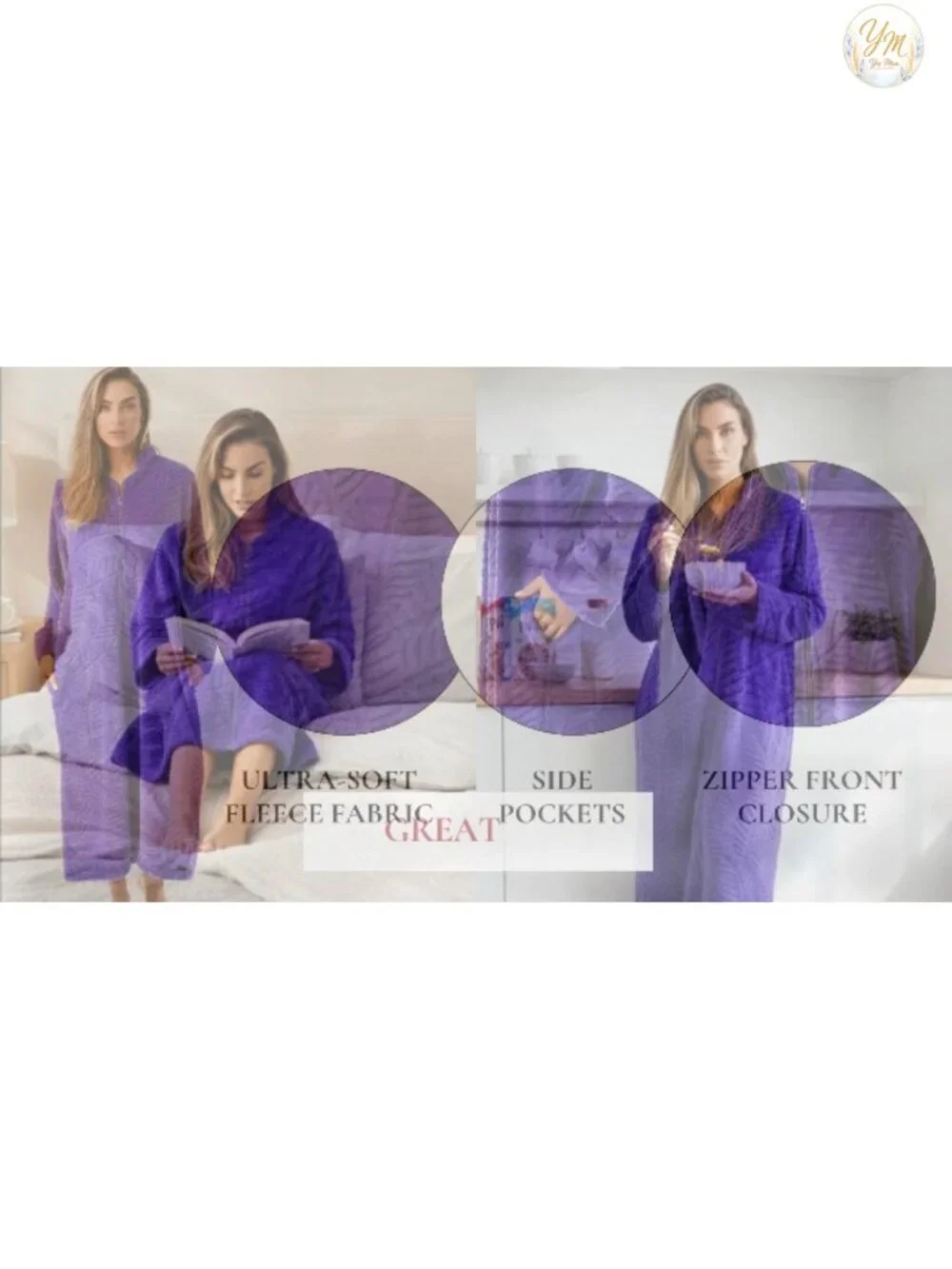 Plush Zipper Lounger Robe - Cozy Fleece Women's Zip Front House Dress